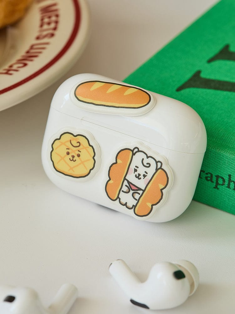 BT21 RJ BABY STICKERS BAKERY SHOP : autocollants officiels LINE FRIENDS avec RJ sur papeterie, fond blanc et décor bakery