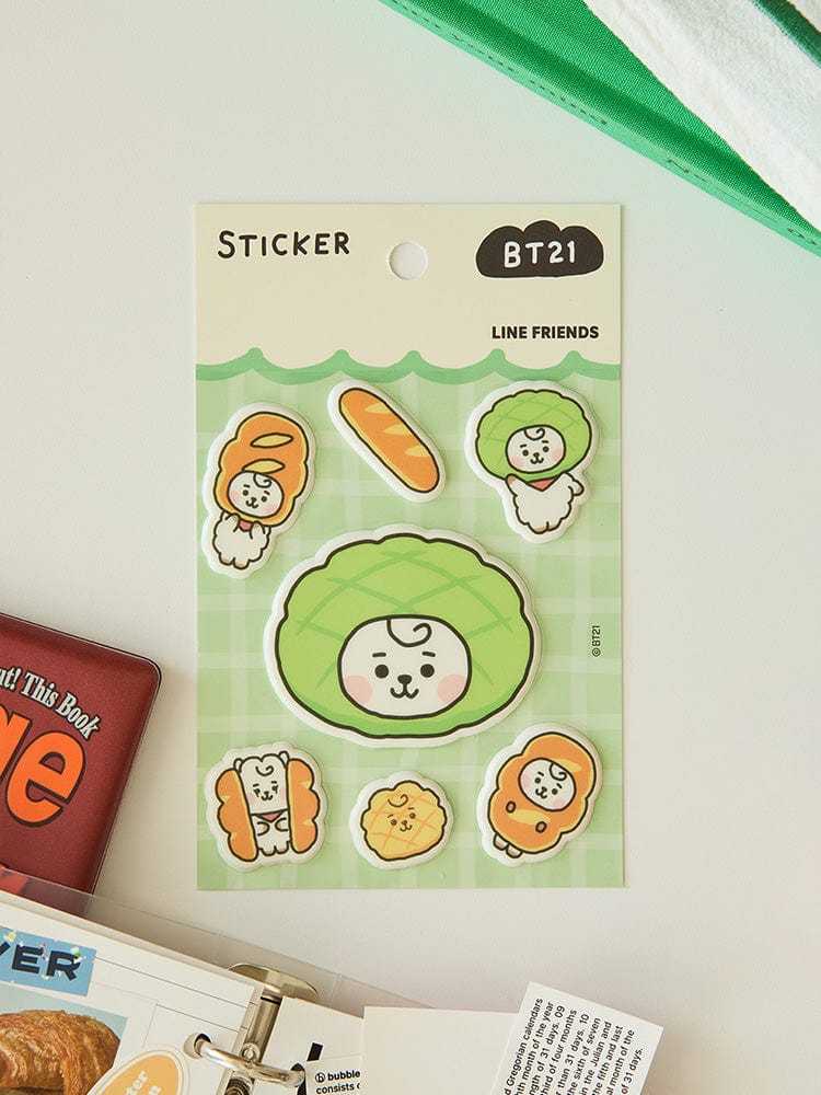 BT21 RJ BABY STICKERS BAKERY SHOP, stickers LINE FRIENDS avec RJ alpaga dans un décor pâtisserie