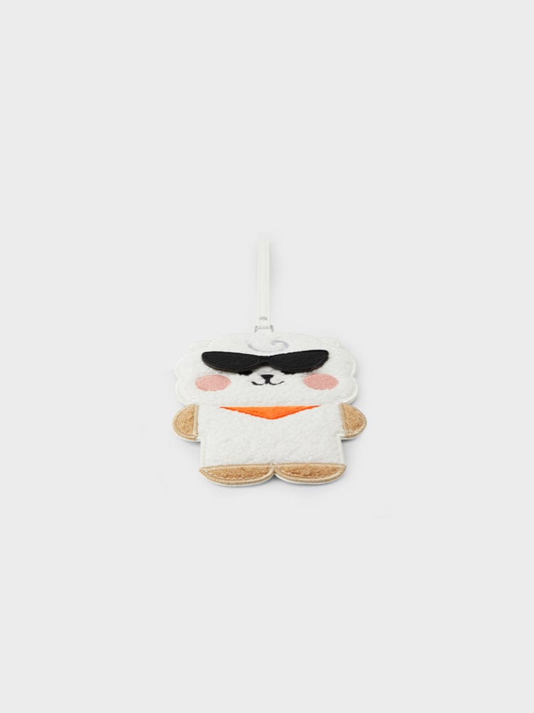 BT21 RJ BABY TRAVEL LUGGAGE TAG : tag de valise officiel LINE FRIENDS, peluche RJ alpaga, sur fond clair, accessoire voyage.
