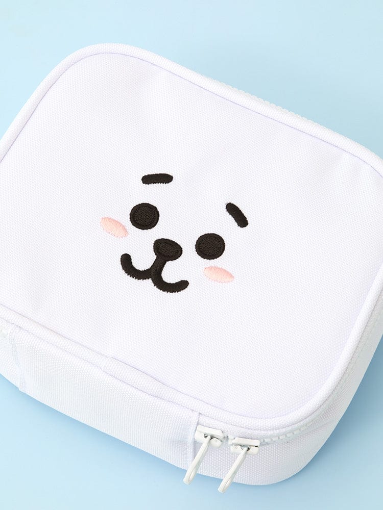 BT21 RJ BASIC MULTI POUCH (S) de LINE FRIENDS : pochette blanche à l’effigie de RJ, sur fond bleu.