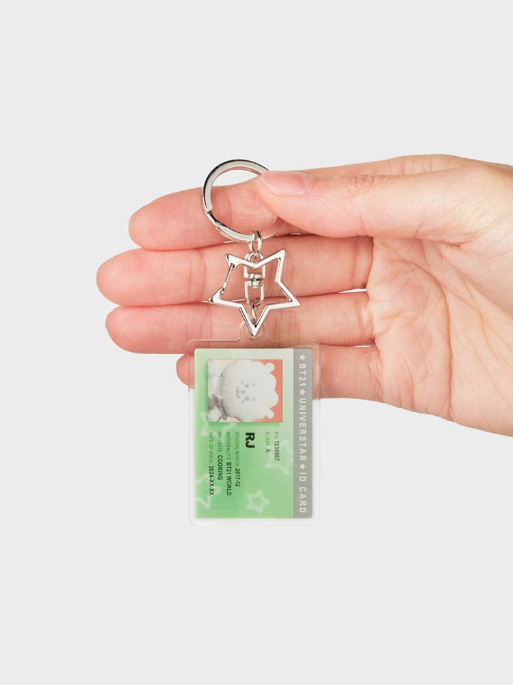 BT21 RJ ID CARD ACRYLIC KEYRING SILVER EDITION : porte-clés officiel LINE FRIENDS RJ en main, style argenté