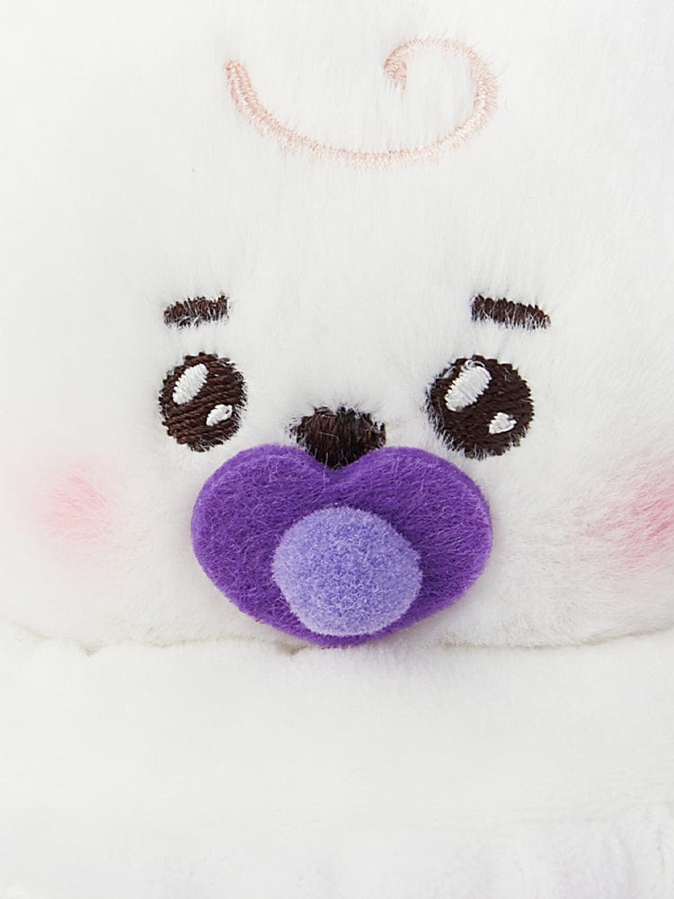 BT21 RJ NEWBORN BABY PLUSH LINE FRIENDS, peluche alpaga ultra mignonne RJ, gros plan sur le visage, décor chambre