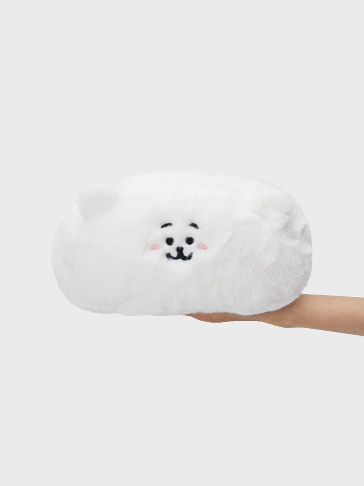 BT21 RJ PLUSH TISSUE HOLDER COZY HOME, peluche RJ LINE FRIENDS sur fond clair, main tenant, décor chambre cosy