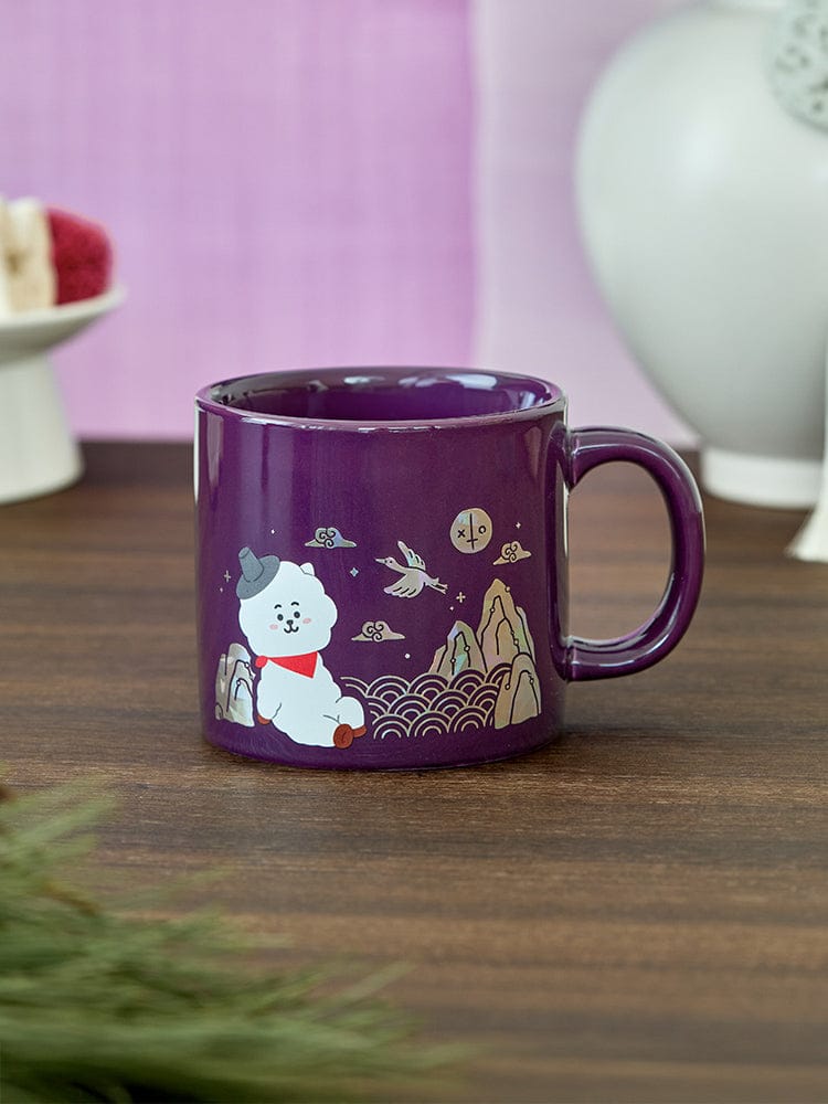 BT21 RJ Premium K Edition Mother-of-pearl Graphic Mug (320ml) LINE FRIENDS : mug violet avec RJ sur fond intérieur kawaii