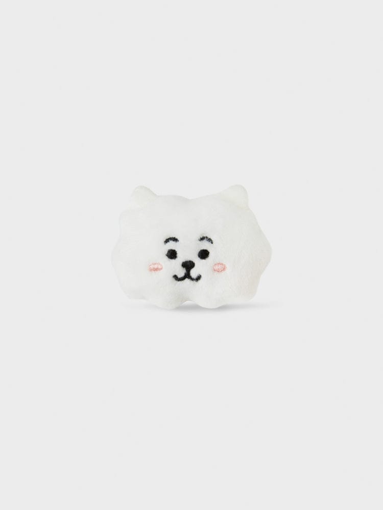 BT21 RJ QUILTED BAG WITH FACE PLUSH BADGE WINTER EDITION LINE FRIENDS, peluche alpaga RJ décorative sur fond blanc