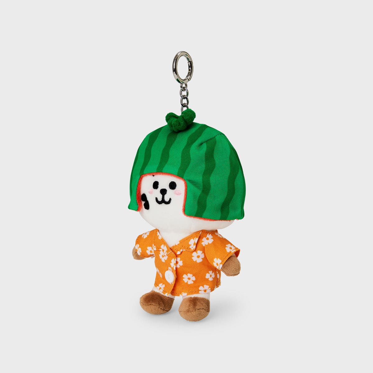 BT21 RJ SUMMER LANE BODY BAG CHARM, porte-clés officiel LINE FRIENDS : RJ alpaga en accessoire vert/orange sur fond clair.