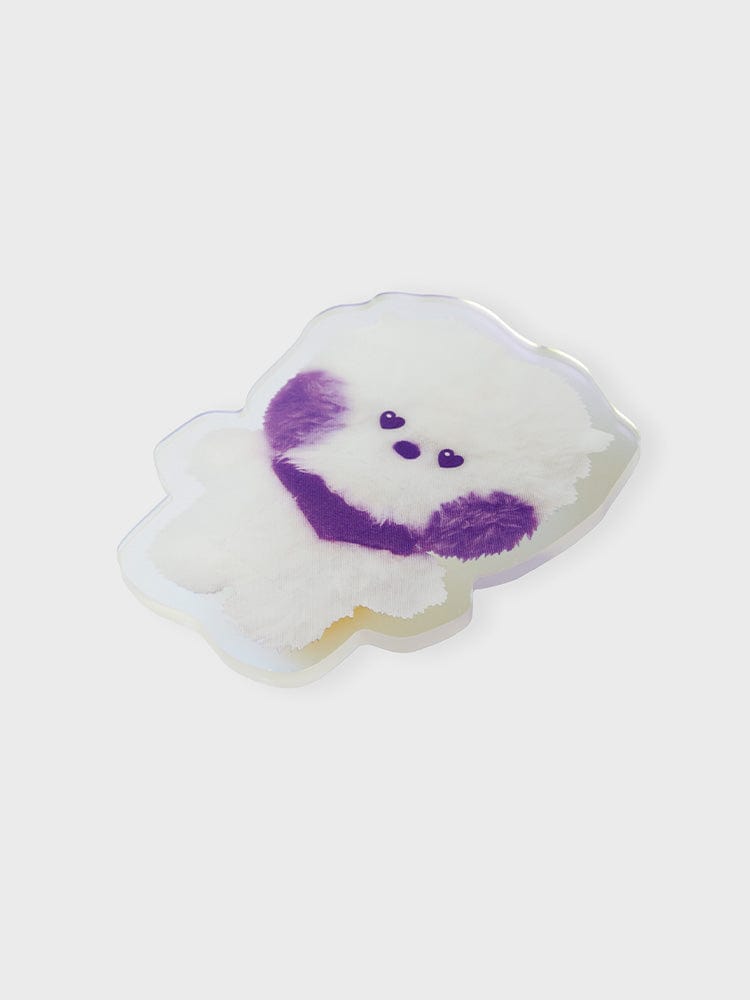 BT21 RJ minini ACRYLIC MAGNETIC CLIP PURPLE OF WISH EDITION, mini clip aimanté RJ alpaga violet, fond blanc LINE FRIENDS