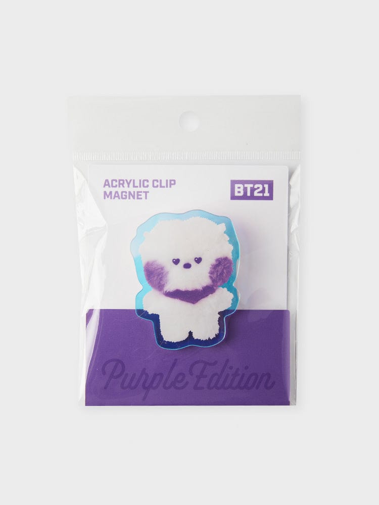 BT21 RJ minini ACRYLIC MAGNETIC CLIP PURPLE OF WISH EDITION : magnet acrylique violet sur packaging BT21 LINE FRIENDS.