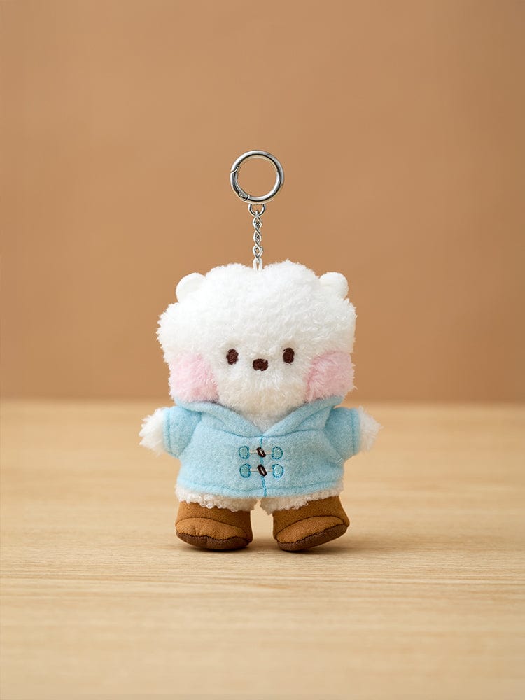 BT21 RJ minini DOLL KEYRING BOOTS EDITION : porte-clés officiel LINE, mini alpaga RJ en boots, fond bois, style K-pop