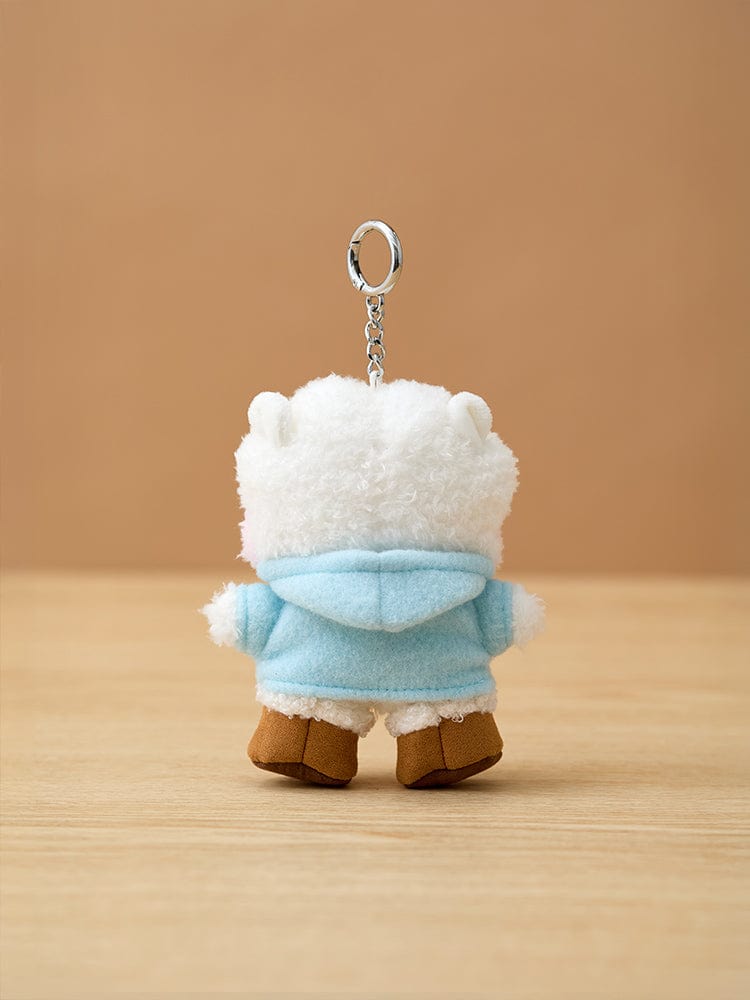 BT21 RJ minini DOLL KEYRING BOOTS EDITION : porte-clés officiel alpaga RJ en peluche, sur fond beige, style k-pop