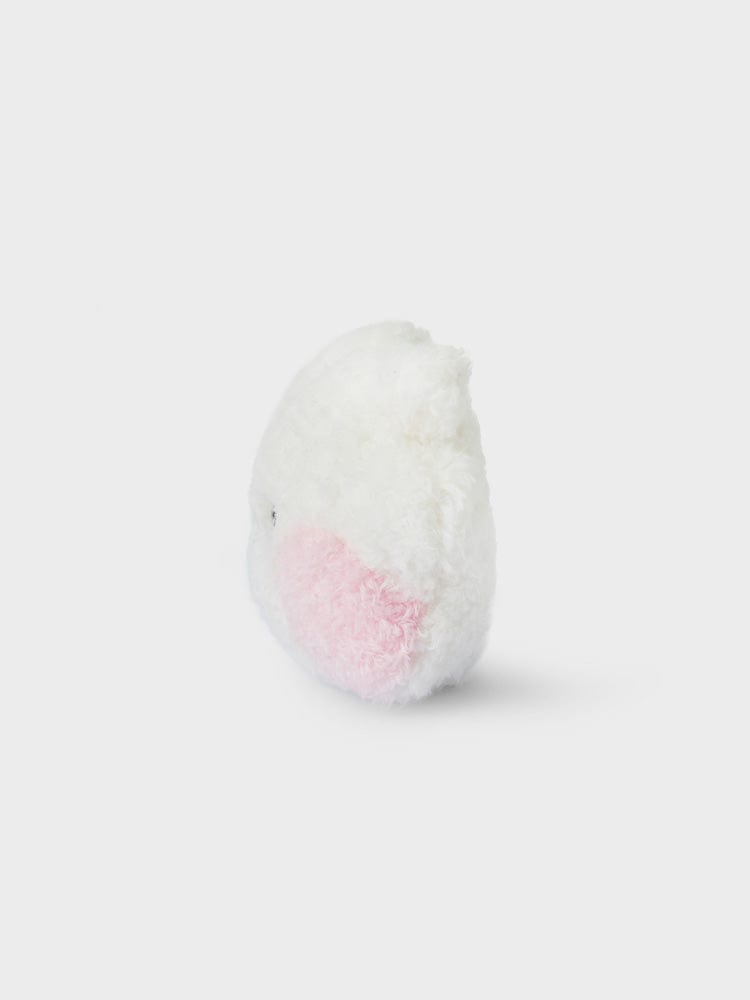BT21 RJ minini HANDHELD MIRROR GLITTER EDITION, peluche RJ alpaga Jin de BTS, miroir de poche paillettes, fond clair.