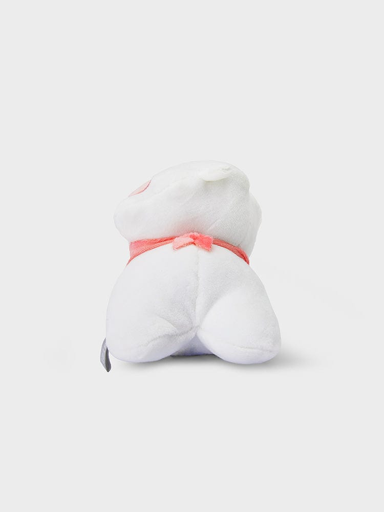 BT21 RJ minini LYING DOLL, peluche officielle RJ alpaga par BT21, allongée sur fond clair, chambre/cadeau.