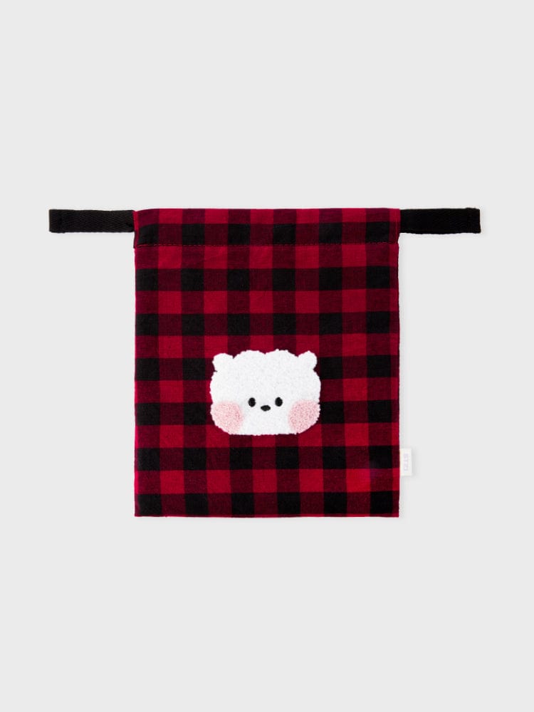 BT21 RJ minini STRING POUCH BASIC pochette/mini sac à carreaux rouge avec alpaga RJ LINE FRIENDS, style minimaliste