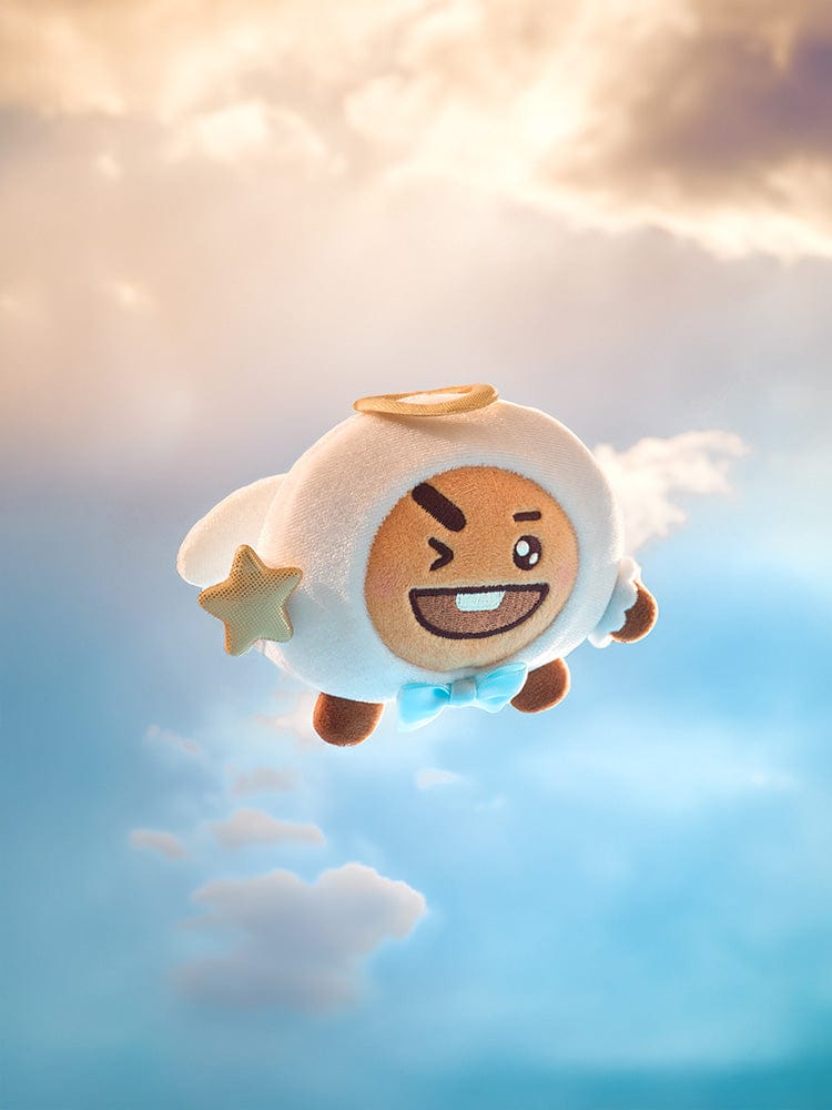 BT21 SHOOKY ANGEL PLUSH ANGEL & VILLAIN, peluche officielle LINE FRIENDS en forme d’ange SHOOKY, sur nuages.