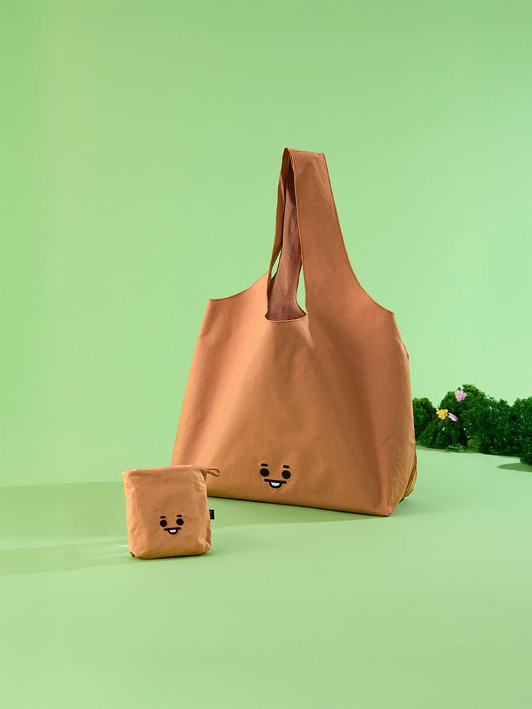 BT21 SHOOKY BABY BASIC ECO BAG, sac éco marron avec SHOOKY et petite pochette, décor printanier vert LINE FRIENDS
