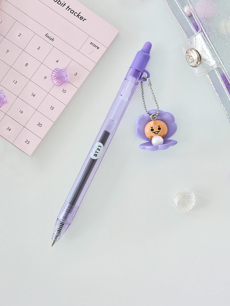 BT21 SHOOKY BABY PEARL FIGURINE GEL PEN : stylo gel figurine SHOOKY avec porte-clés, sur agenda et fiche, bureau/école.