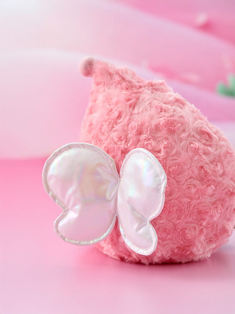 BT21 SHOOKY BABY SITTING PLUSH SPRING FAIRY, peluche officielle rose SHOOKY, assise, sur fond rose pastel