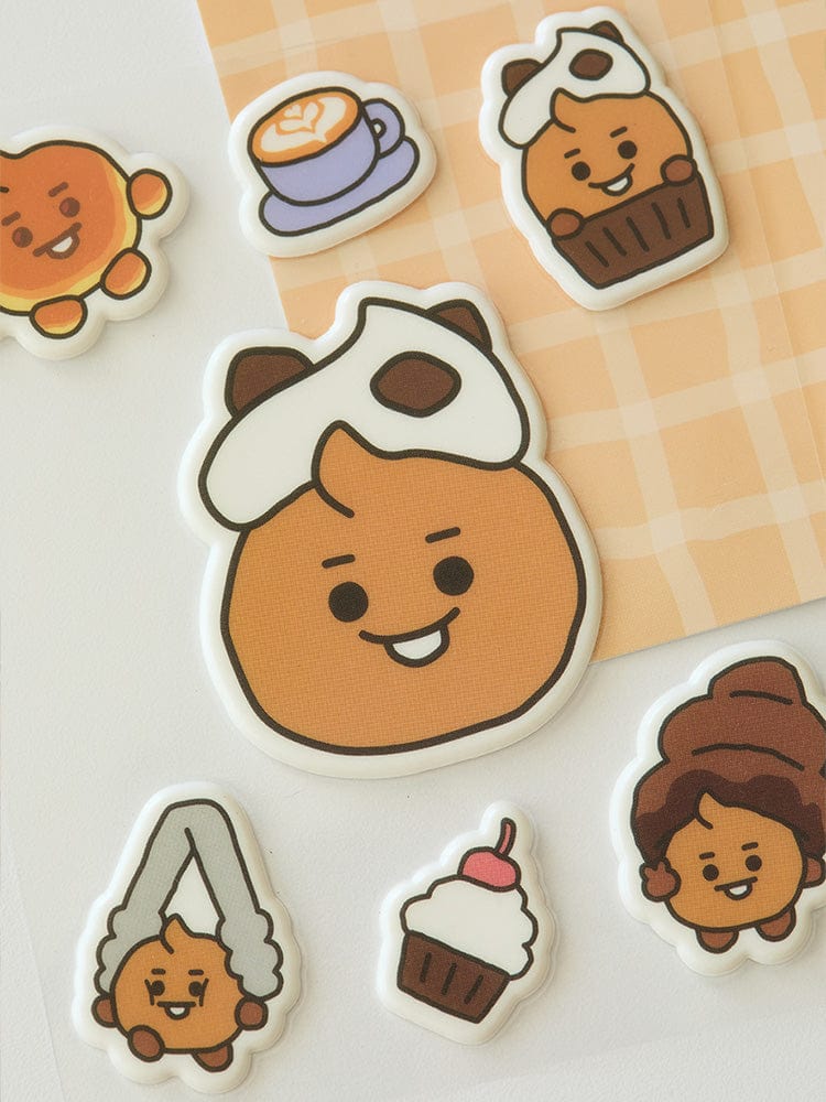 BT21 SHOOKY BABY STICKERS BAKERY SHOP : autocollants SHOOKY sur fond à carreaux, style pâtisserie, papeterie LINE FRIENDS