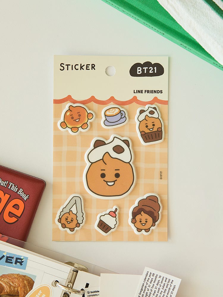 BT21 SHOOKY BABY STICKERS BAKERY SHOP : stickers LINE FRIENDS avec SHOOKY, visuel pâtisserie sur pochette beige