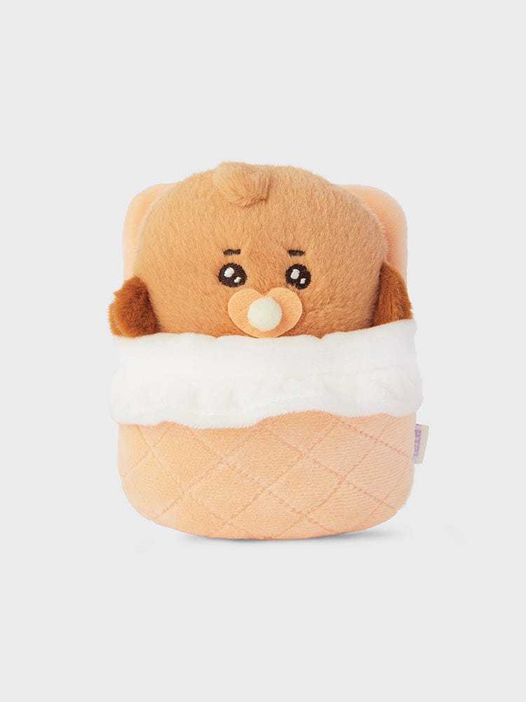 BT21 SHOOKY NEWBORN BABY PLUSH, peluche officielle sous licence LINE, représentant SHOOKY biscuit malicieux en tenue de bébé