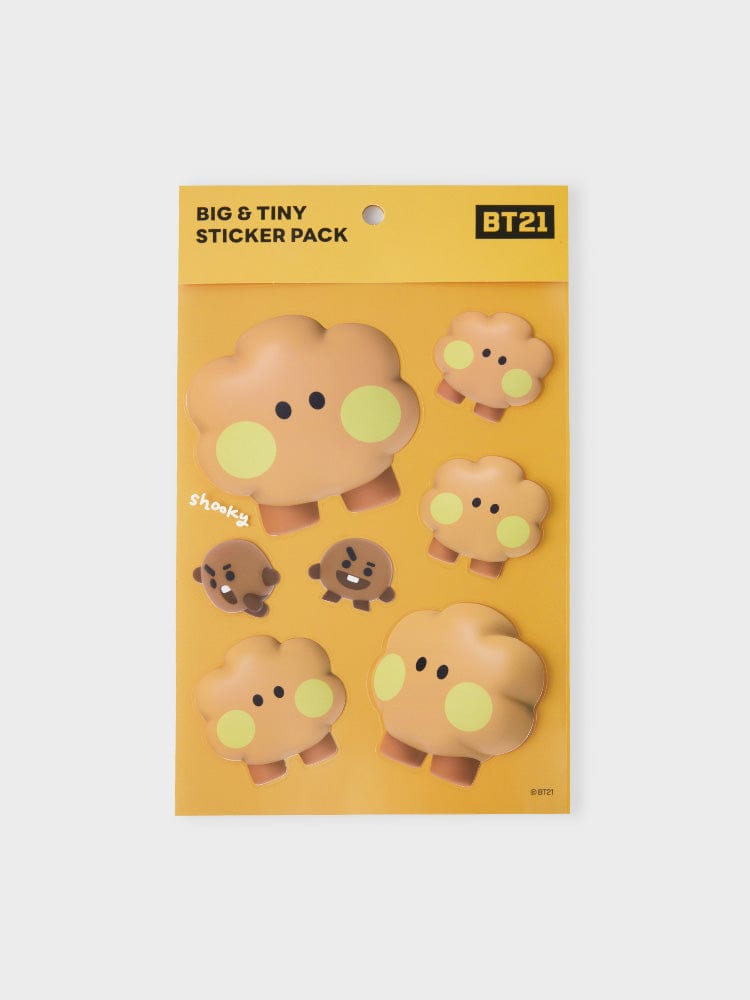 BT21 SHOOKY REMOVABLE STICKERS BIG & TINY EDITION : stickers SHOOKY sur pack jaune, papeterie LINE FRIENDS pour école.