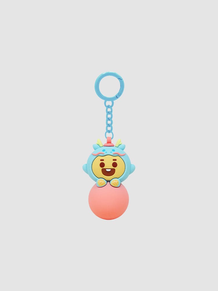 BT21 SHOOKY minini DRAGON FIGURINE KEYRING : porte-clés officiel SHOOKY malicieux, figurine ronde sur anneau bleu, fond clair