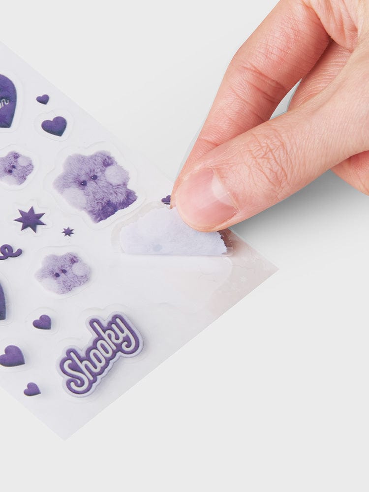 BT21 SHOOKY minini STICKERS PURPLE OF WISH EDITION : mini stickers violets SHOOKY LINE FRIENDS, main qui colle sur papier
