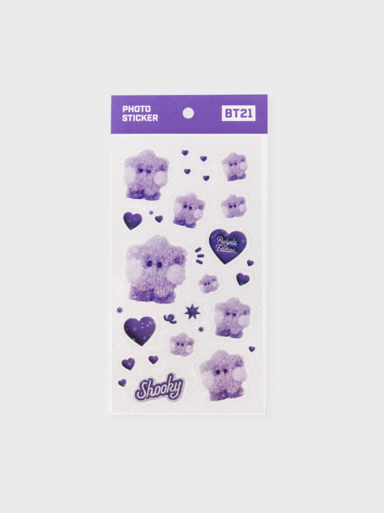 BT21 SHOOKY minini STICKERS PURPLE OF WISH EDITION, stickers photo violets de Suga/LINE FRIENDS sur fond blanc