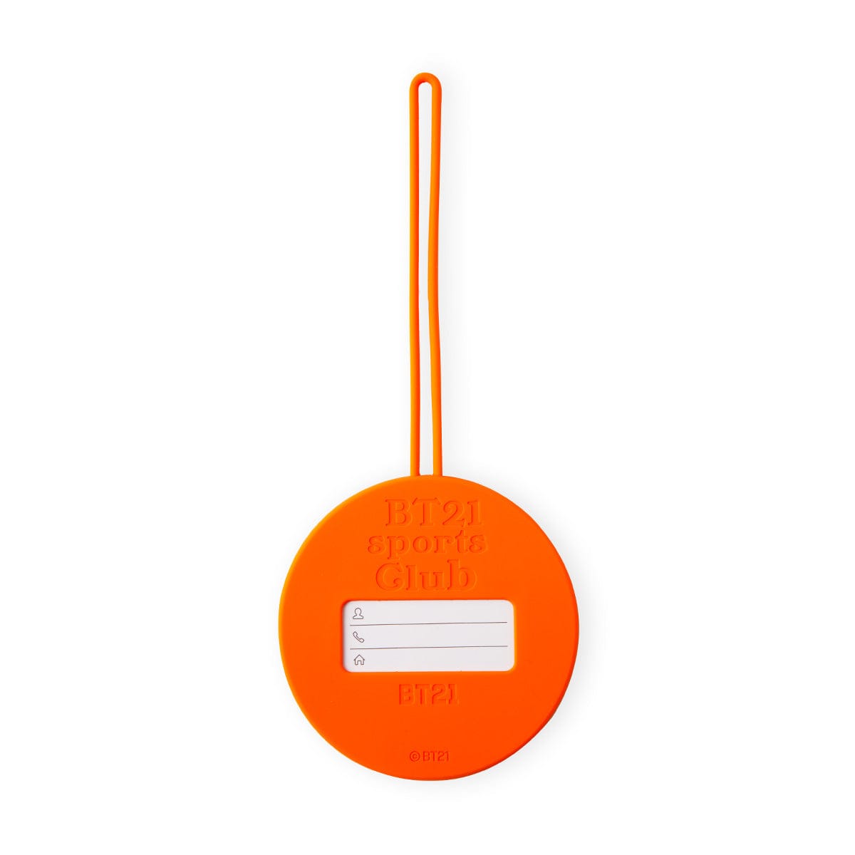 BT21 SPORTS CLUB LUGGAGE TAG BASKETBALL : étiquette bagage orange BT21/LINE FRIENDS, style voyage, pendentif rond avec anneau.