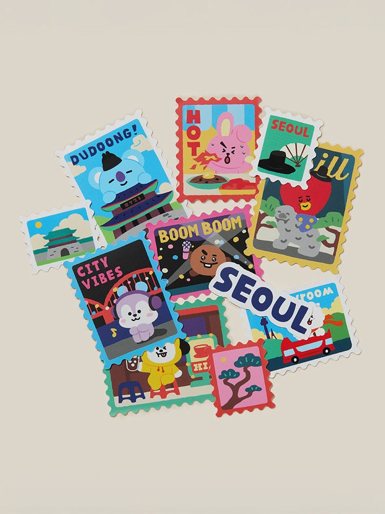 BT21 STICKER PACK SEOUL EDITION, stickers papeterie LINE FRIENDS sur fond clair, personnages BT21 type Seoul, officiel