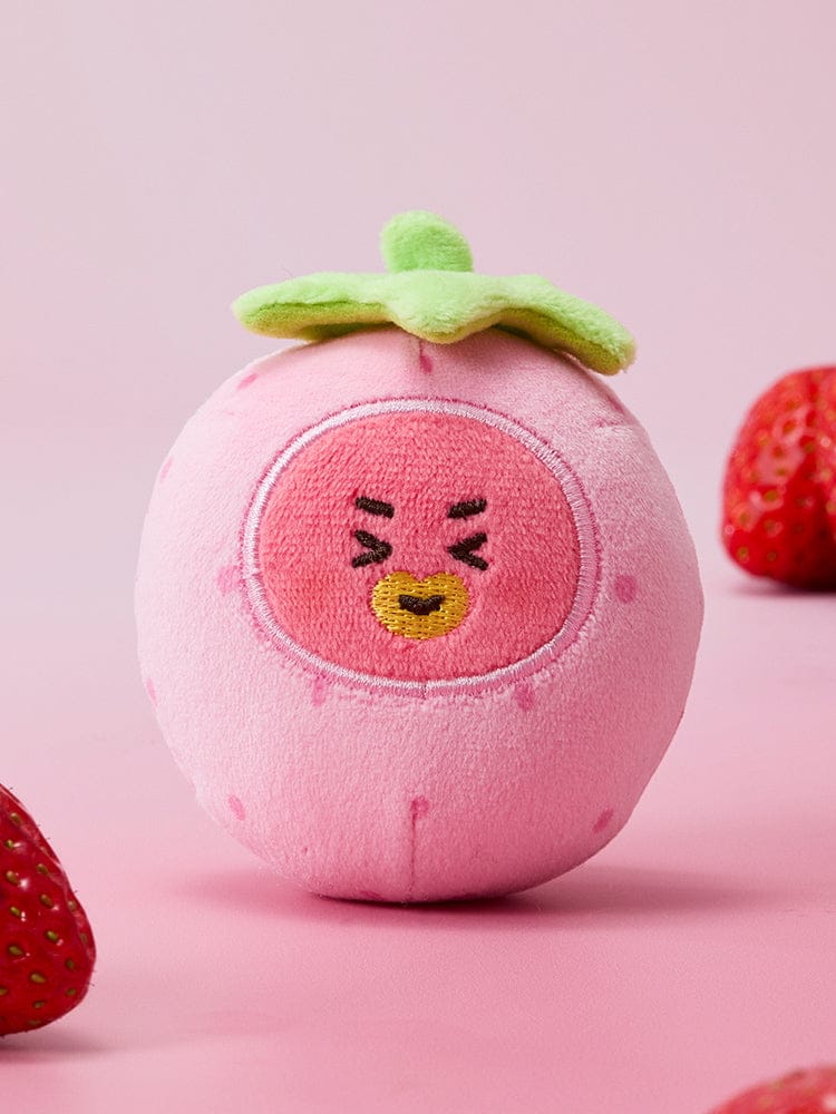 BT21 STRESS BALL STRAWBERRY PARTY, balle anti-stress rose avec figurine BT21 et fraises sur fond pastel
