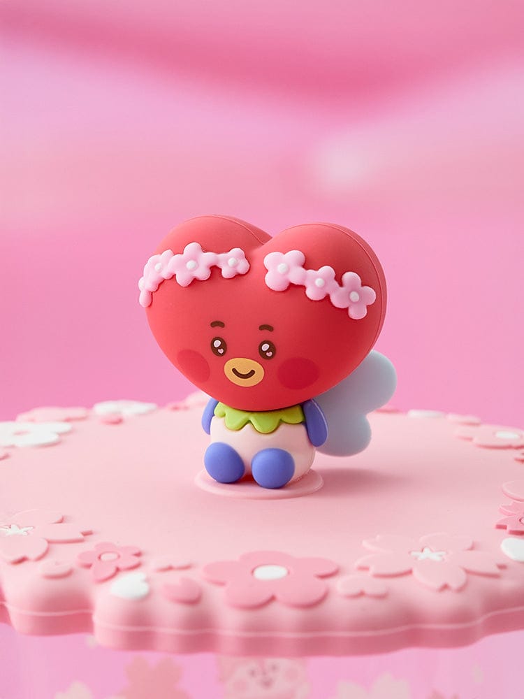 BT21 TATA BABY GLASS UP & LID (11oz) SPRING FAIRY, figurine TATA sur fond rose, décor kawaii LINE FRIENDS.