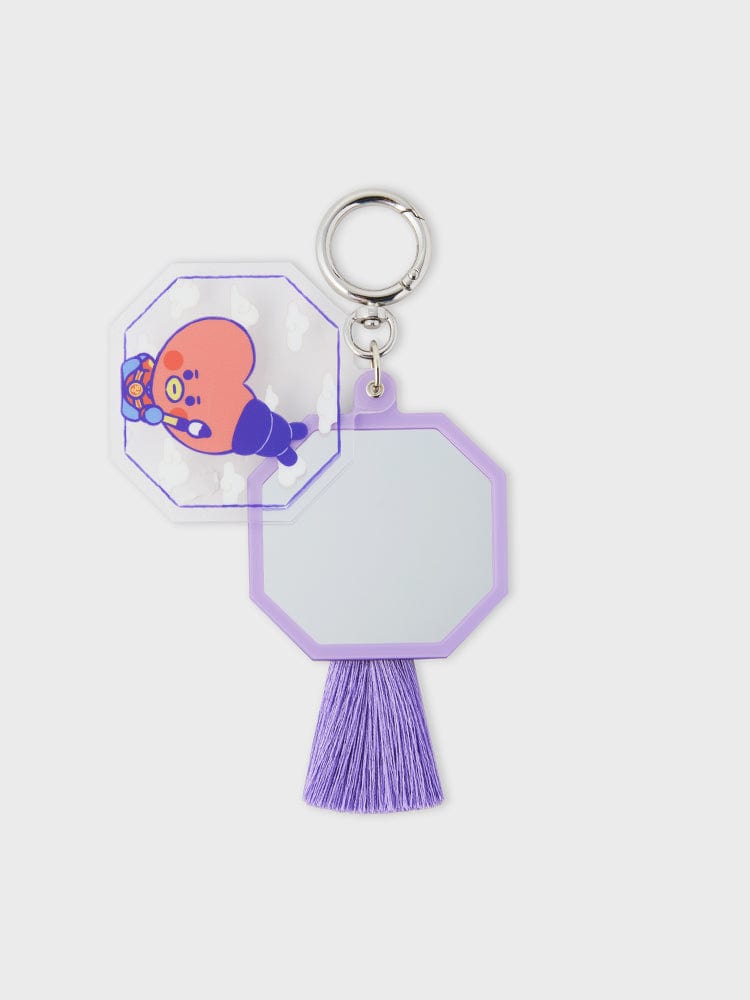 BT21 TATA BABY MIRROR KEYRING K-EDITION ver.2 : porte-clés miroir TATA V de BTS, fan K-pop, sur fond clair.