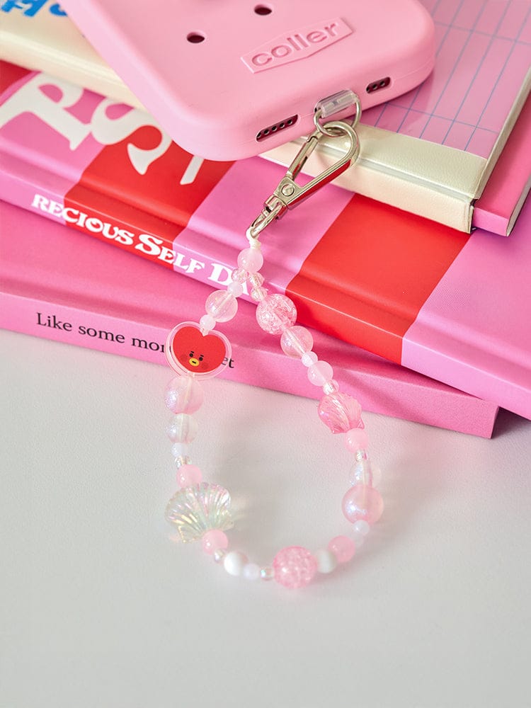 BT21 TATA BABY PEARL BEADED KEYRING LINE FRIENDS, porte-clés perles roses et TATA sur cartes, accessoire K-pop