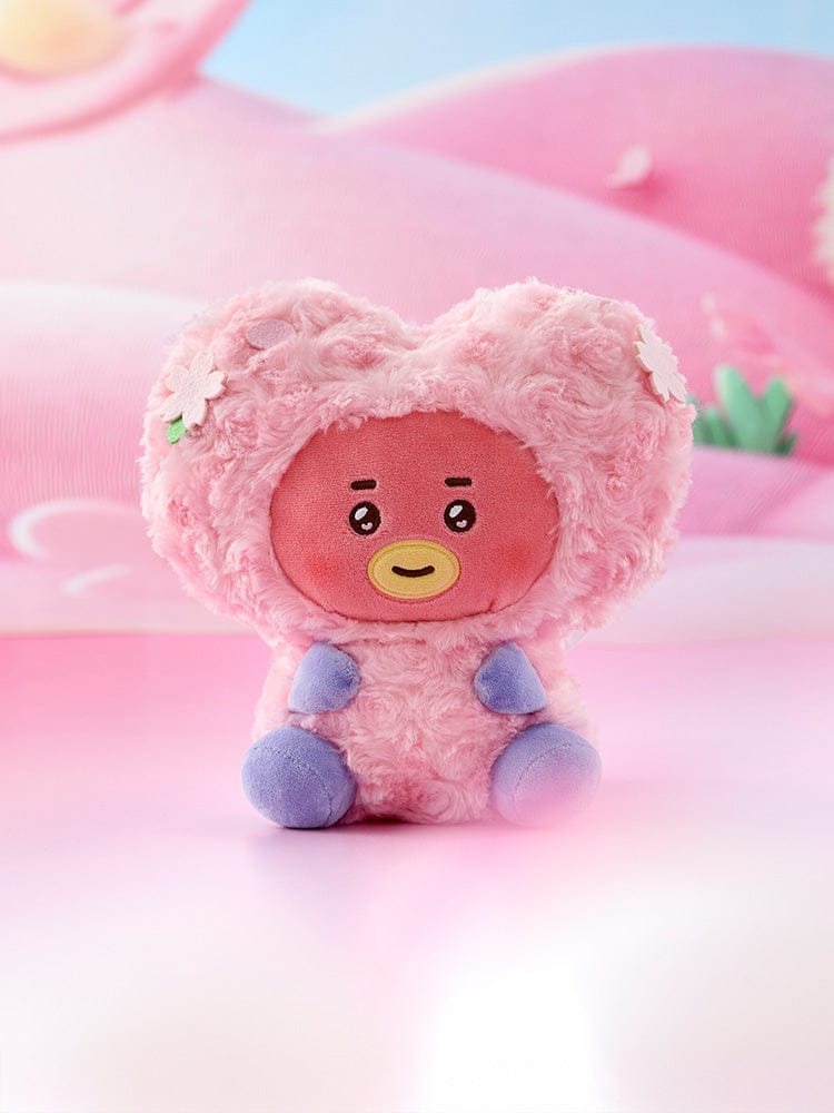 BT21 TATA BABY SITTING PLUSH SPRING FAIRY : peluche officielle TATA de BTS, bébé extraterrestre assis, décor pastel rose