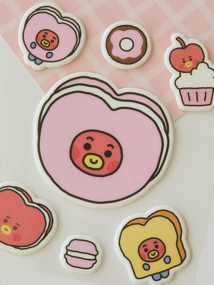 BT21 TATA BABY STICKERS BAKERY SHOP : stickers TATA bébé LINE FRIENDS sur fond rose, style pâtisserie