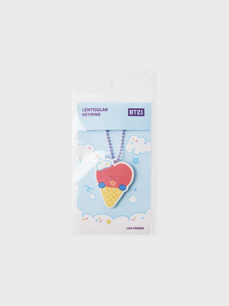 BT21 TATA LENTICULAR 3D KEYRING ON THE CLOUD EDITION, porte-clés TATA en forme nuage sur emballage LINE FRIENDS, vue produit