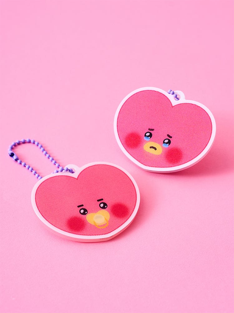 BT21 TATA NEWBORN BABY LENTICULAR 3D KEYRING, porte-clés TATA au style lenticulaire sur fond rose avec chaîne