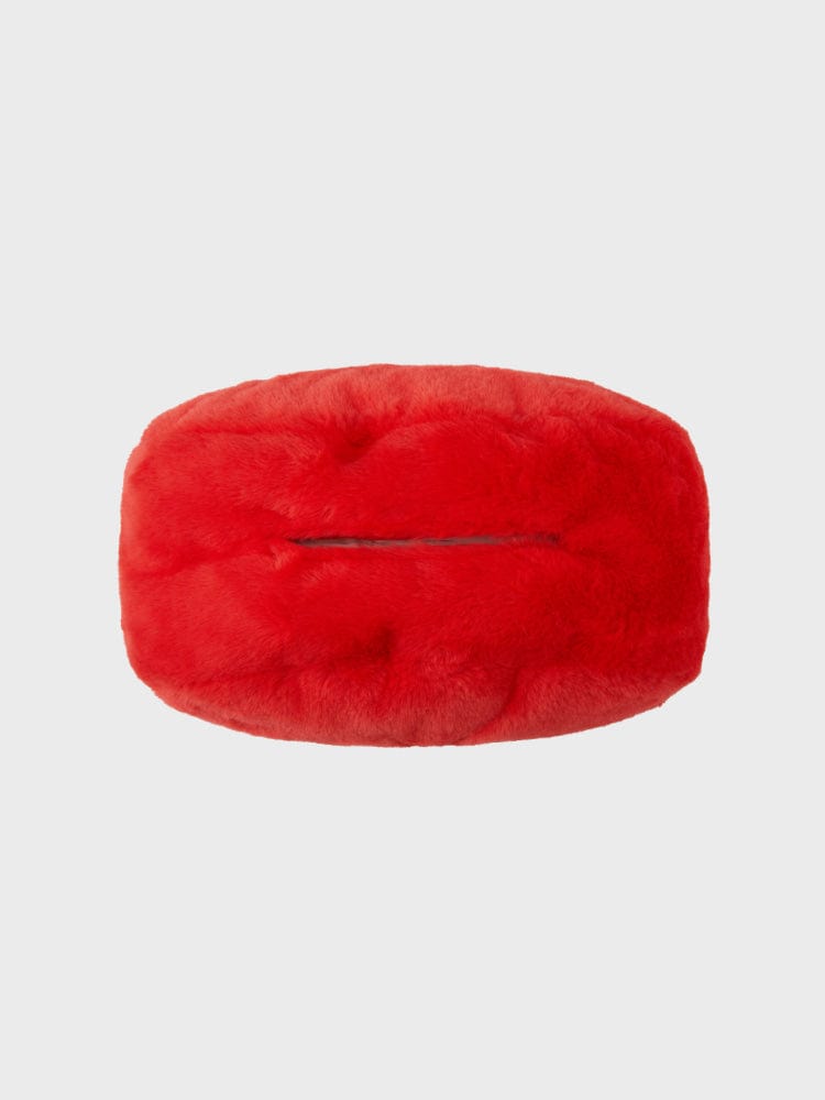 BT21 TATA PLUSH TISSUE HOLDER COZY HOME LINE FRIENDS : peluche TATA rouge, porte-mouchoirs décoratif sur fond clair.