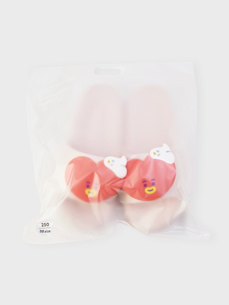 BT21 TATA SLIPPERS ON THE CLOUD EDITION : chaussons kawaii TATA sur fond clair, design officiel LINE FRIENDS