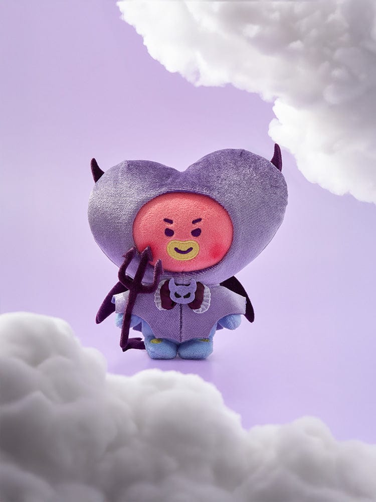 BT21 TATA VILLAIN PLUSH ANGEL & VILLAIN LINE FRIENDS peluche TATA prince extraterrestre, sur nuages violets, fond pastel