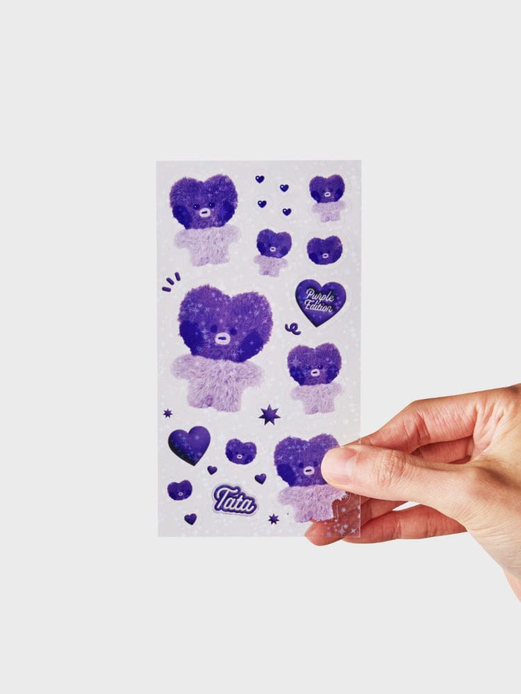 BT21 TATA minini STICKERS PURPLE OF WISH EDITION, stickers violets du prince extraterrestre V de BTS, main tient la planche