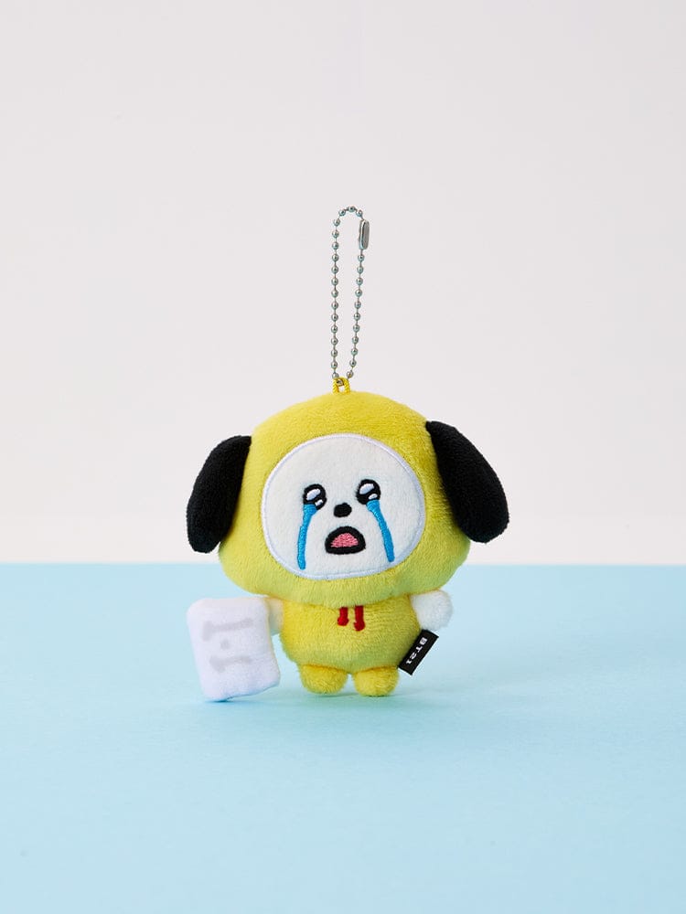 BT21 TEARDROP PLUSH KEYRING TODAY'S FACE, porte-clés plush à l’effigie de BT21 sur fond bleu clair