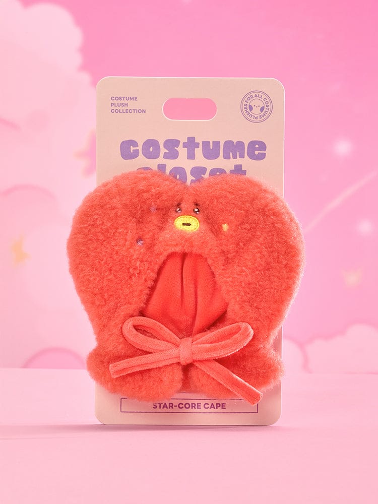BT21 THE JOURNEY STAR CORE CLOSET - HOODIE CAPE : peluche corail costume cape star-core sur packaging rose LINE FRIENDS