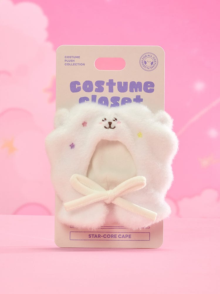 BT21 THE JOURNEY STAR CORE CLOSET - HOODIE CAPE : peluche costume lapin blanc sur fond rose, marque BT21/LINE FRIENDS.