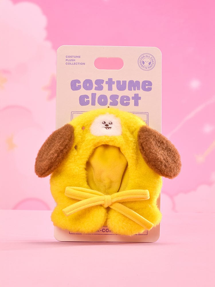 BT21 THE JOURNEY STAR CORE CLOSET - HOODIE CAPE, peluche costume closet jaune sur fond rose, marque BT21 LINE FRIENDS