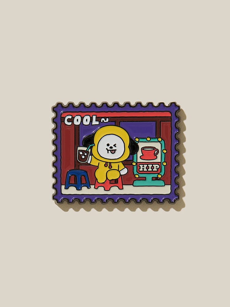 BT21 metal magnet SEOUL EDITION : magnet métal officiel LINE FRIENDS avec personnage BT21 sur timbre postal, style Seoul.