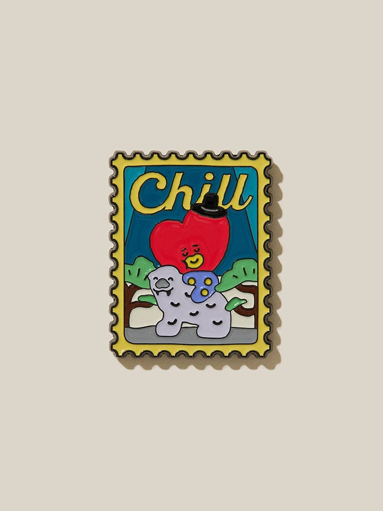 BT21 metal magnet SEOUL EDITION LINE FRIENDS : magnétisation métal “Chill” avec personnages BT21, fond beige