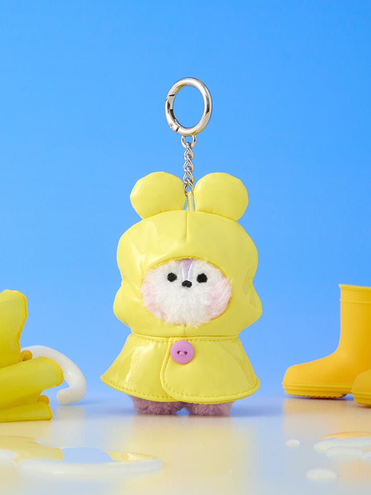BT21 mini minini PLUSH KEYRING RAINY DAY, porte-clés plush jaune LINE FRIENDS, sur fond bleu, style pluie