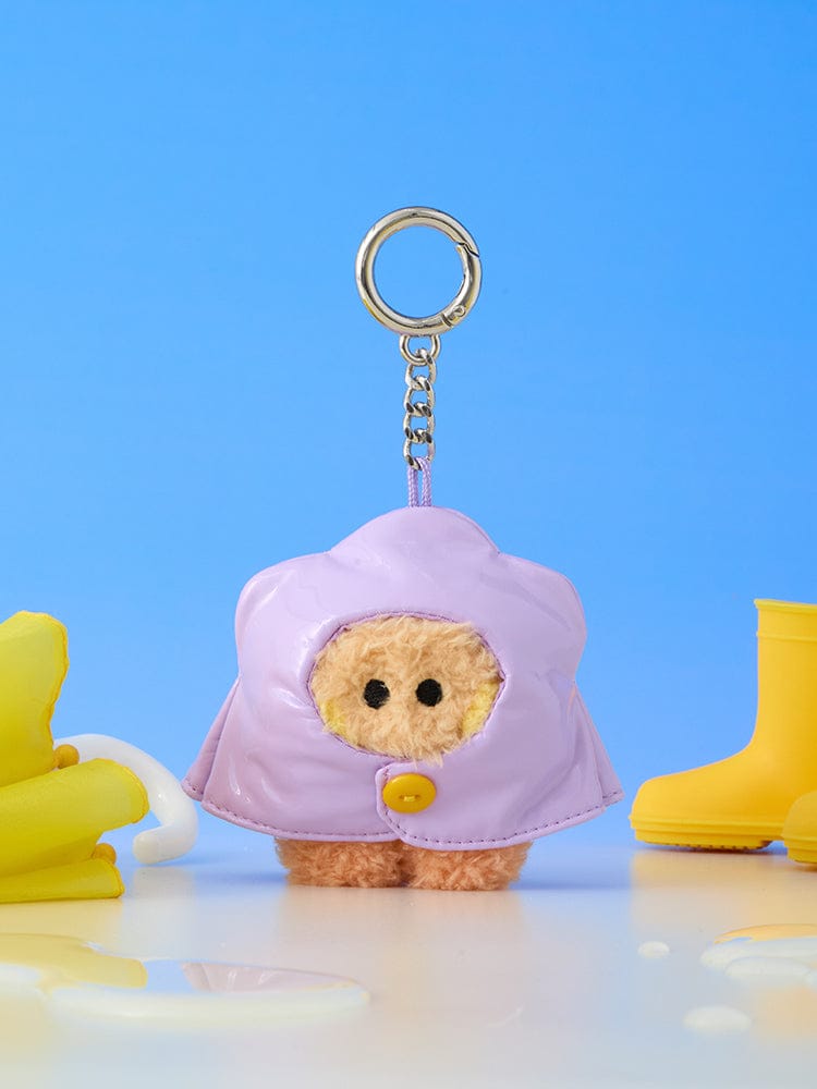 BT21 mini minini PLUSH KEYRING RAINY DAY, porte-clés LINE FRIENDS BTS en peluche, ambiance pluie, fond bleu